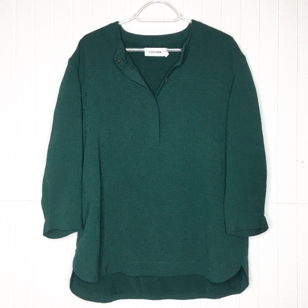 Cefinn Half Button Layered Forest Green Blouse
